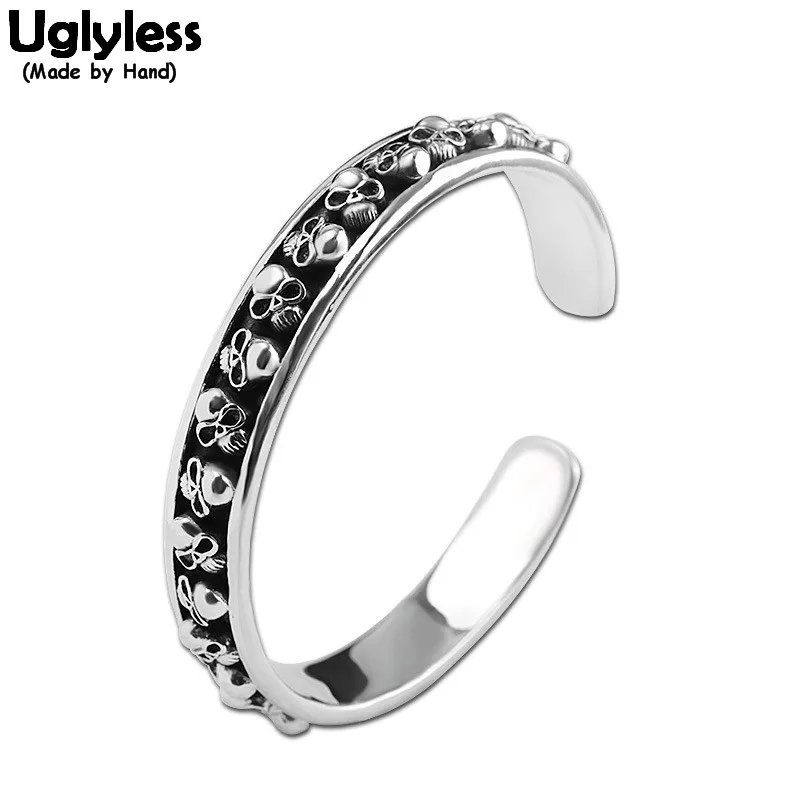 Uglyless Real 990 Silver браслеты с черепом для женщин Steam Punk Cool Skeleton Открытый браслет Vogue Girls