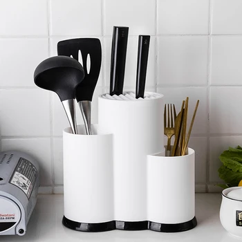 

Multifunction Kitchen Utensil Holder Knife Block Silicone Cooking Tool Flatware Organizer Drainer Accessories Spoon Storage Rack