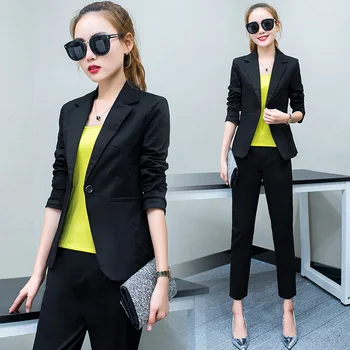 

Autumn Slim Fit Commute Occupation Temperament Ol Leisure Small Suit Autumn Nine Points Pants Suit Women's Wear