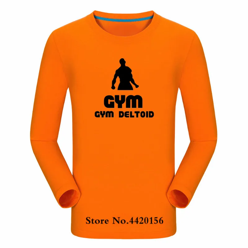 Orange-H Мужская футболка, новинка, 111% хлопок, футболка с длинным рукавом, футболка для мужчин, для спортзала, с дельтовидным принтом, футболки, топы и футболки, круглый воротник, длинная рубашка - Цвет: Orange-H