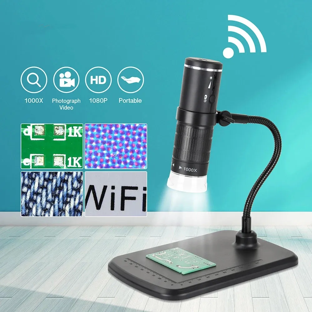 

1000X Digital WIFI Microscope 8 LED 800mAh Rechargeable Smart Phone Microscope Camera Video for PCB Solder