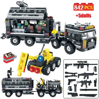 

842pcs Police SWAT Truck DIY Building Blocks City Police Command car Weapon Figures Bricks Educational Toys for Children