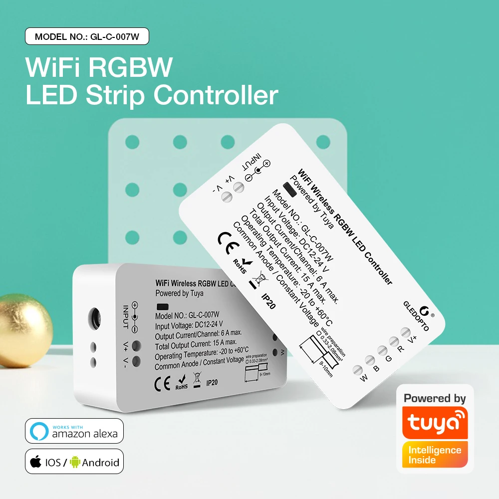GLEDOPTO WIFI LED RGBW Controller Powered by Tuya Smart Life APP Control RGB White Light Strip Controller Wireless