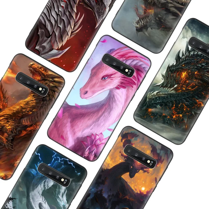 Черный чехол с рисунком дракона для телефона samsung Galaxy S10+ Plus Lite Note 10 9 8 S9 S8 J4 J6+ Plus S7 S6 Edge Capa