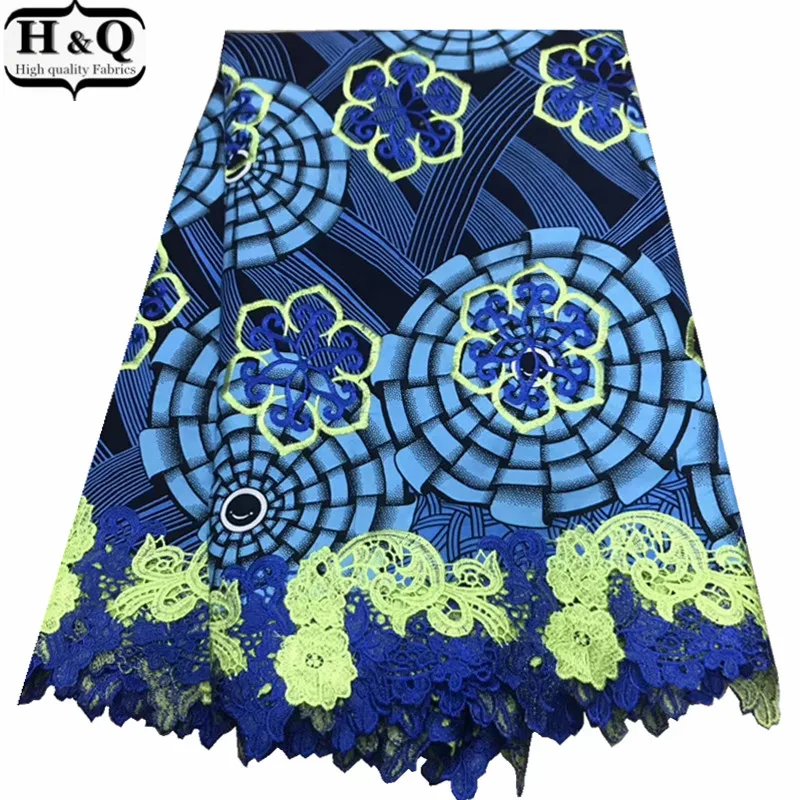 

Fashion Batik Fabric With Lace 100% Cotton African Guipure Wax Lace Nigerian Embroidered Lace 6 Yards/Pieces For Ladies Gown