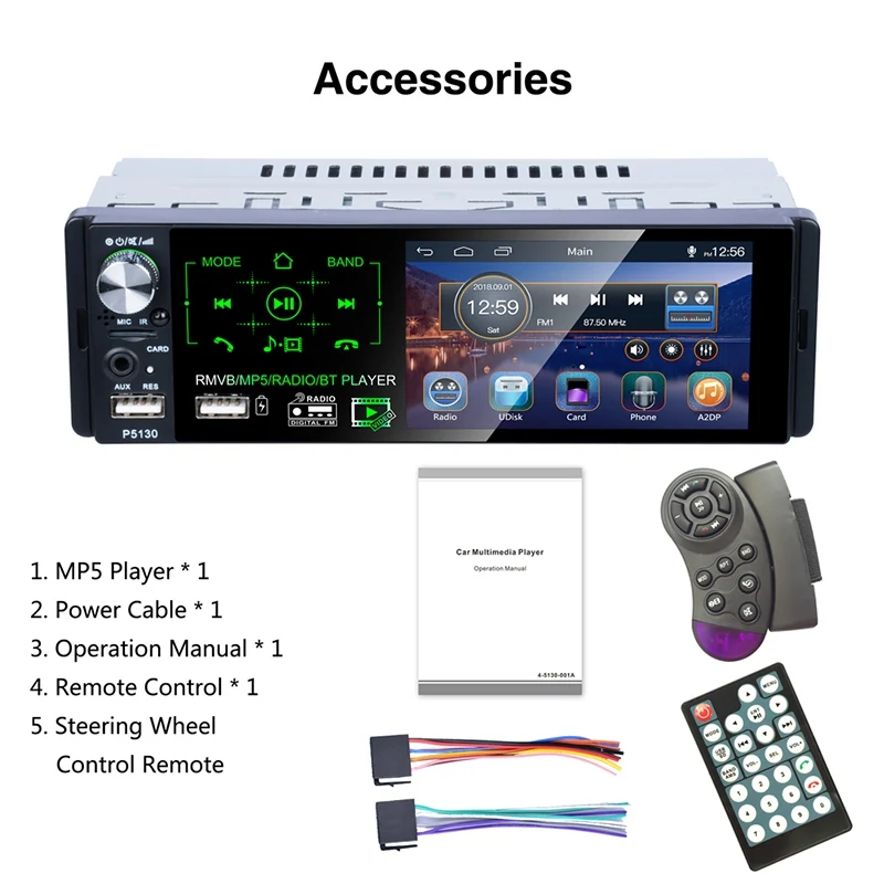 

4.1 Touch Screen Car Stereo MP5 Player RDS AM FM Radio USB TF AUX Rear View Camera