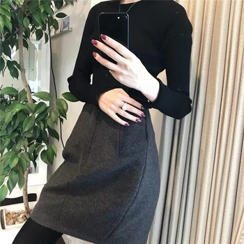 

Women Woolen Skirt High Waist Solid Color Mini Skirt 2019 Spring Autumn
