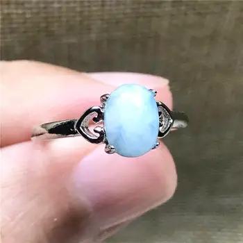 

8x6mm Top Natural Blue Larimar Ring Jewelry For Woman Lady Man Crystal Beads Silver Water Pattern Stone Adjustable Ring AAAAA