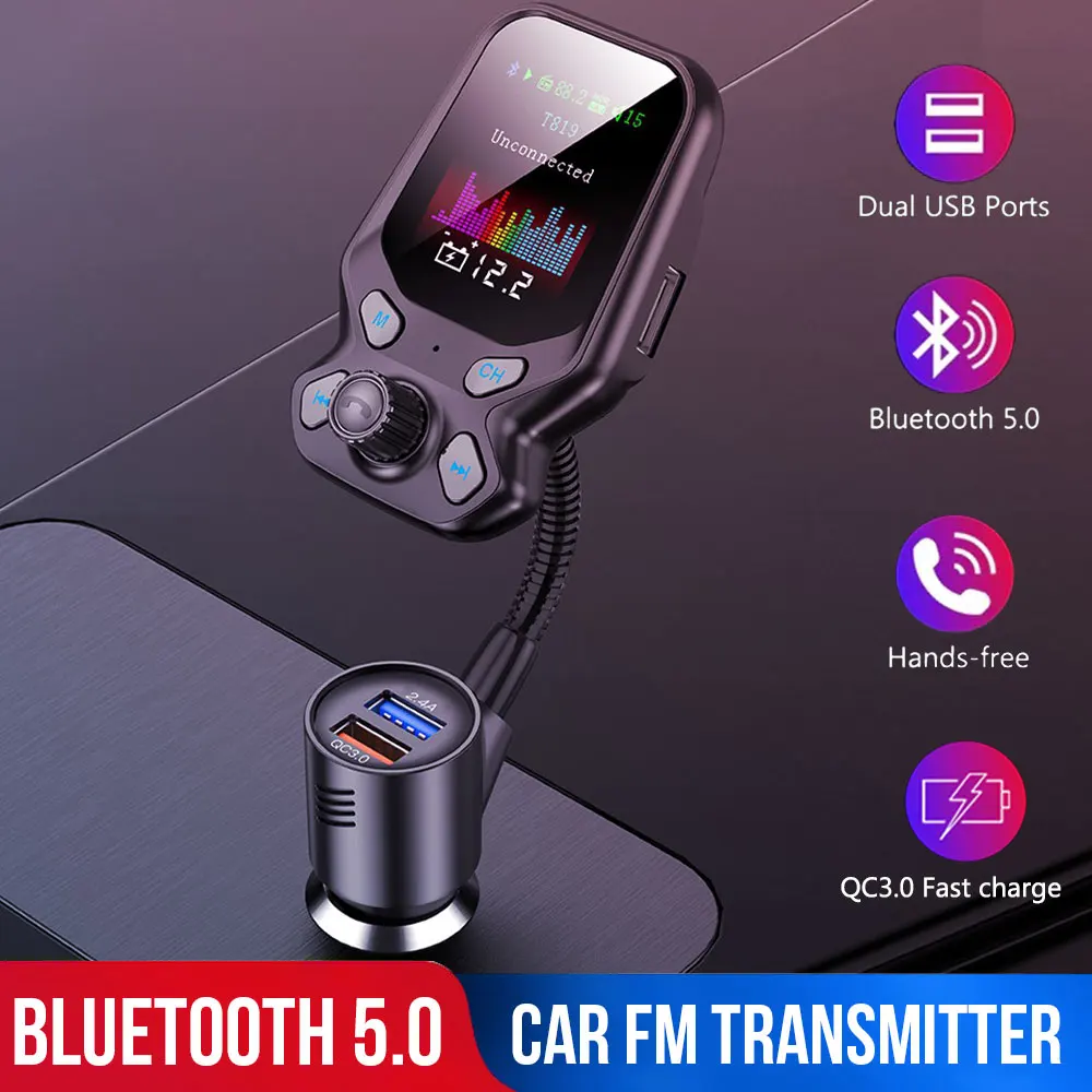Bluetooth 5,0 QC 3,0 Универсальный fm-передатчик, быстрая зарядка, двойное USB Автомобильное зарядное устройство, автомобильный комплект, Автомобильный mp3 плеер, FM аудио