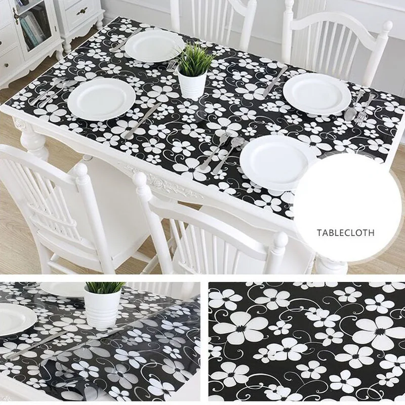 PVC Tablecloth Waterproof Tablecloth Floral Clear Rectangular Anti-oil Proof Table Cover Mat Coffee Table Cloth Customizable