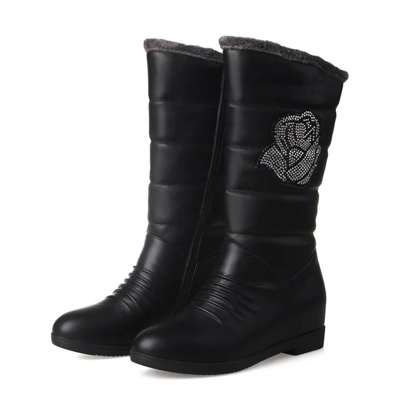 classic crystal flowers winter snow boots women ankle boots warm plush shoes quality flat round toe platform outdoor shoes woman