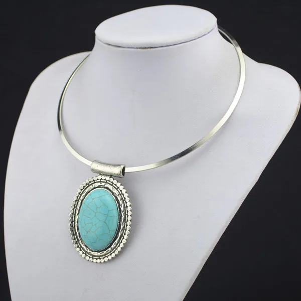 DE51266- натуральный Овальный Torques stoneNecklace кулон ювелирные изделия Женщины танец девушка с кристаллом, Винтаж, Тибетский сплав, оптовик