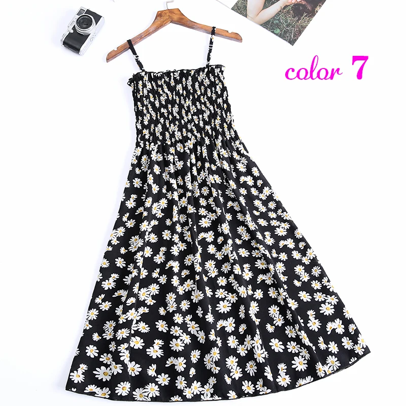Women Summer Flower Chiffon Dress Girl 2020 Midi Sundress Beach Maxi Robe Dresses Korean Style Print Elegant Sleeveless Dress