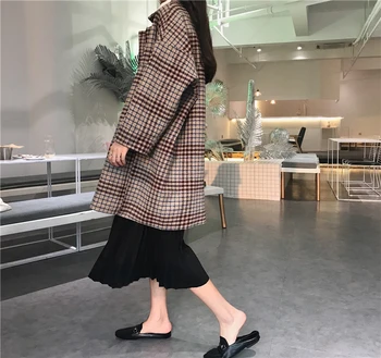 

New 2019 Women Woolen Coat Thicken Long Sleeve Medium-short Collar Open Front Parka Belt Coat