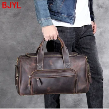

Men Handbags Large Capacity Travel Bag Shoulder Luggage Bag Crossbody Bags Cowhide Leather New Retro Crazy Horse Leather Male