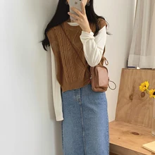 Однотонная универсальная модная зимняя одежда без рукавов, лидер продаж, женские свободные свитера в консервативном стиле для колледжа