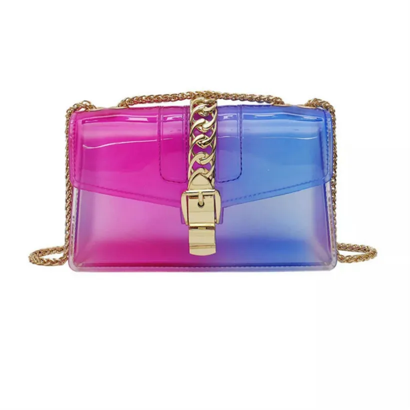 

Fashion Colorful PVC Bag Women High Quality Transparent Plaid Jelly Chian Crossbody Bags Gradient Candy Color Lady Shoulder Bag