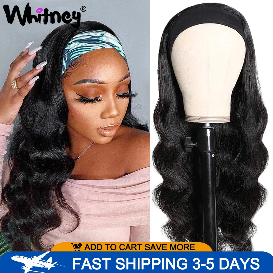 Headband Wig Human-Hair Body-Wave Brazilian Machine-Made Whitney Glueless Black Natural-Color