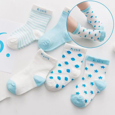 Blue stars 5 пар в упаковке, тонкие летние дышащие носки для новорожденных мальчиков и девочек возрастом от 0 до 6 лет крутая детская защита для ног, различные модели - Цвет: Blue stars