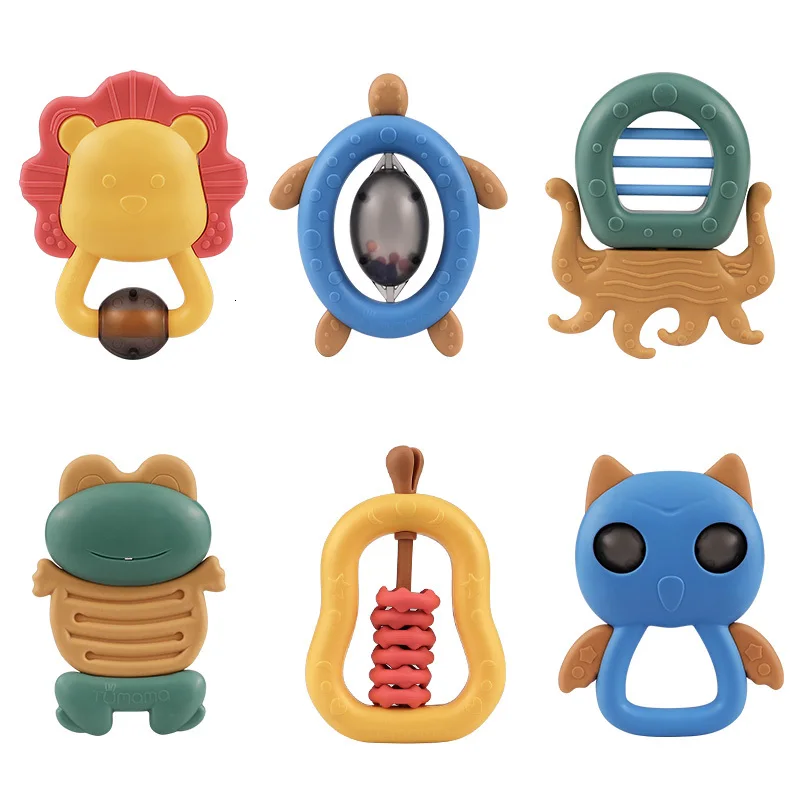 6PCS Детские погремушки Tumama, игрушки для новорожденных, вареная музыка, колокольчик, рукопожатие, пластмассовый животный прорезыватель, детские игрушки, 0-12 месяцев, подарок - Цвет: 6PCS