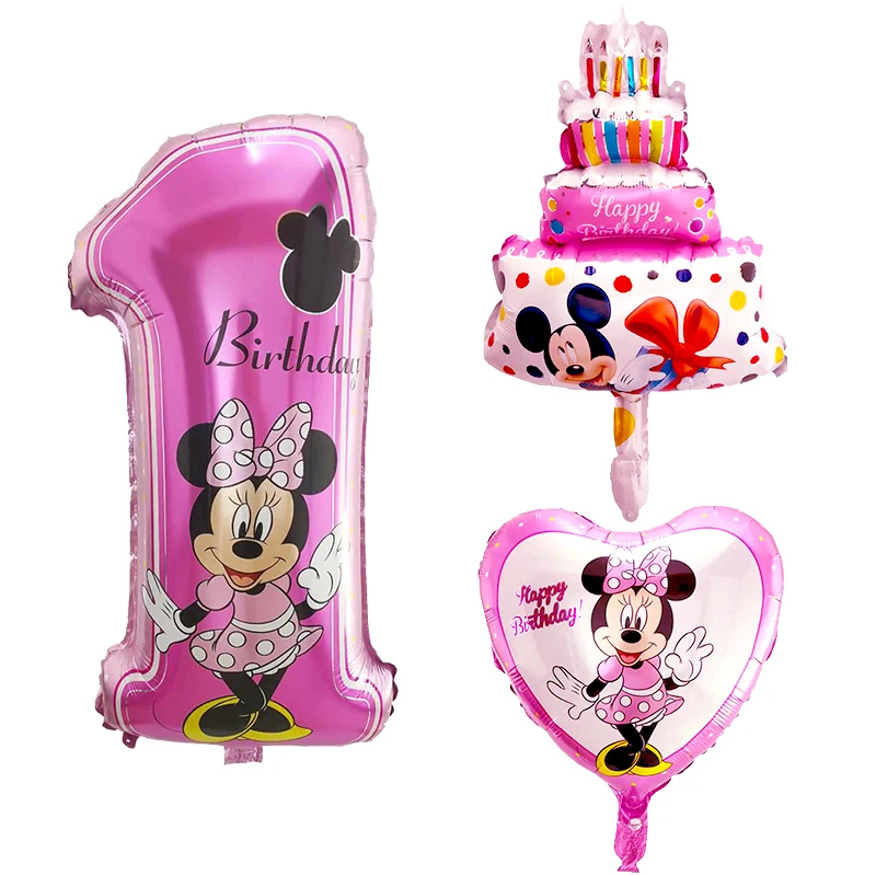1 Набор, фольгированные шары-цифры с Микки Маусом и Минни, 1 фольгированный шар, мини-торт, глобус, детский душ, 1 день рождения, украшения, баллон