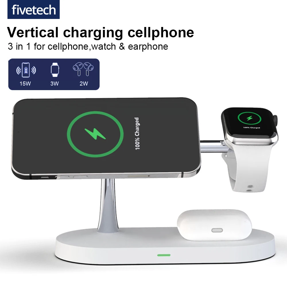 Fivetech 15W Fast Wireless Charger Stand For iPhone12Pro Max/Mini Apple Watch With Touch Light Charging Dock Station for Airpods