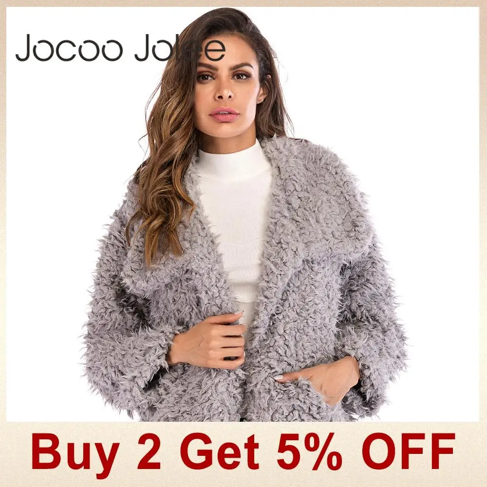 Jocoo Jolee Женское пальто из искусственного меха, зимнее женское повседневное пальто, однотонный Свободный кардиган размера плюс, пушистое пальто, верхняя одежда, уличная одежда