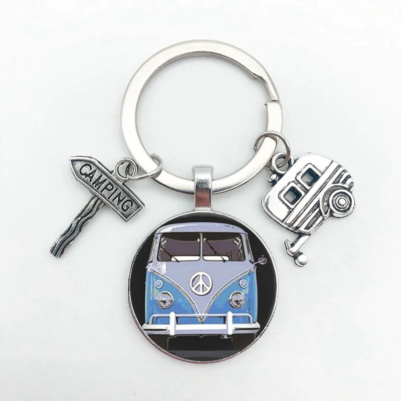 

new vintage Hippie Peace Sign Van Bus keychain fashion men women purse bag car pendant key chain ring holder jewelry