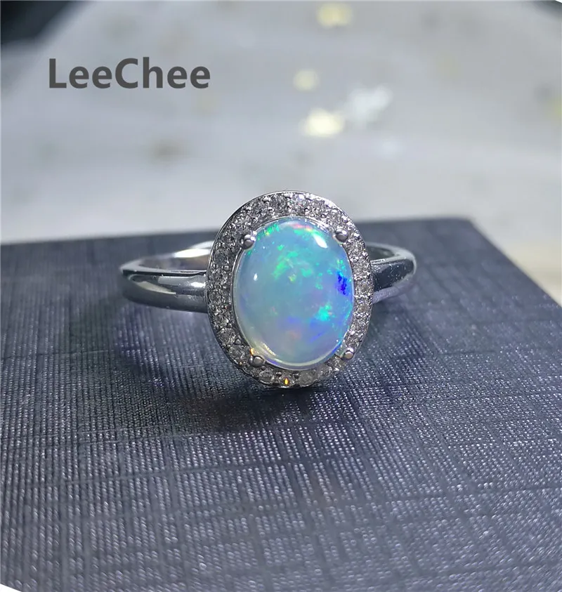 LeeChee Natural Opal Ring 7*9MM Colorful Gemstone Jewelry Classic Style for Women Wedding Engagement Gift 925 Sterling Silver LeeChee Natural Opal Ring 7*9MM Colorful Gemstone Jewelry Classic Style for Women Wedding Engagement Gift 925 Sterling Silver