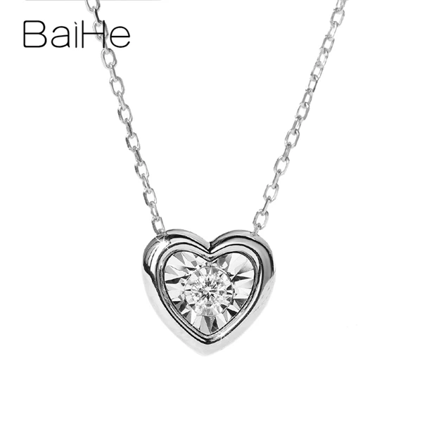 BAIHE Solid 18K розовое Белое золото около 0.05ct H/SI круглый натуральный бриллиант женские трендовые ювелирные изделия с бриллиантами в форме сердца подарочные ожерелья