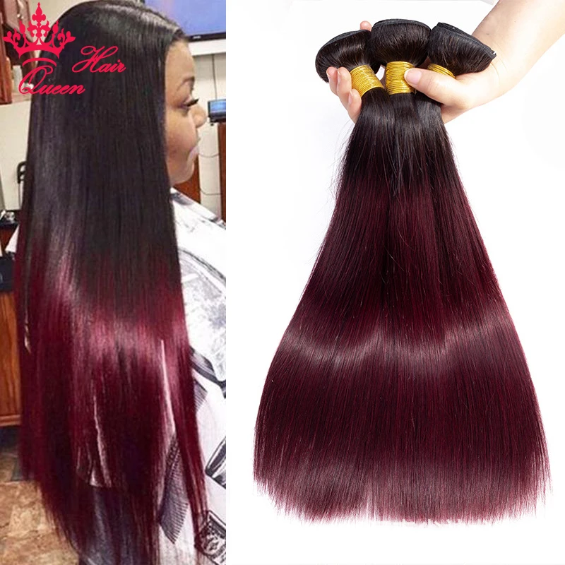 Queen Hair 1B/99J Ombre color 100 Human Hair Bundles 1B 99J Straight