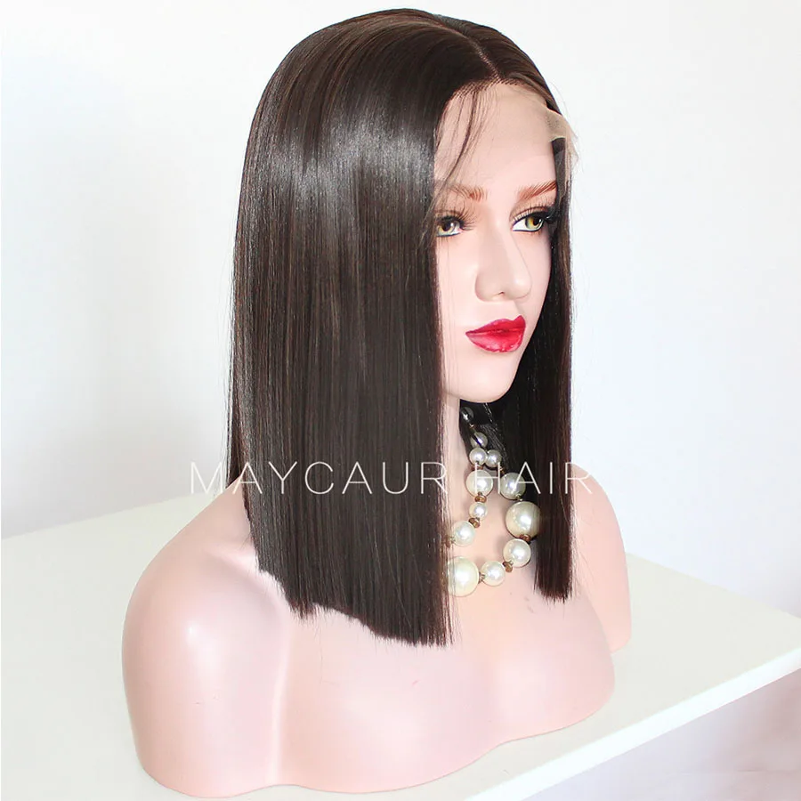 Maycaur Glueless Lace Front Wigs for Women Natural Black Bob Pre-plucked Hairline with Baby Hair (3)
