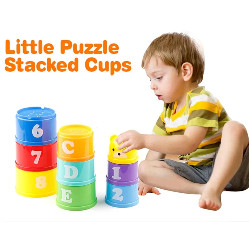 9PCS Educational Baby Toys 6Month+ Figures Letters Foldind Stack Cup Tower Children Early Intelligence