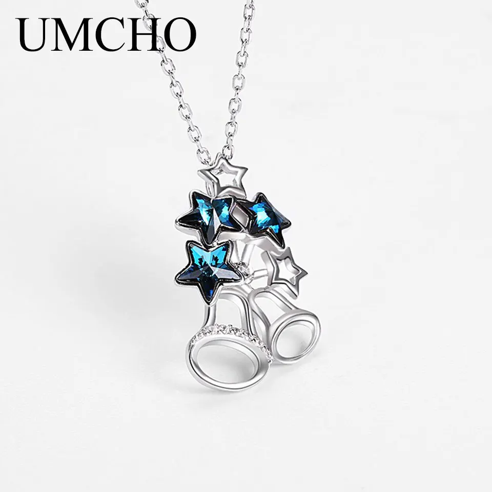 UMCHO Solid 925 Sterling Silver Bell Star Crystal Pendants Necklace For Women Girl Wedding Engagement Party Fine Jewelry | Украшения и