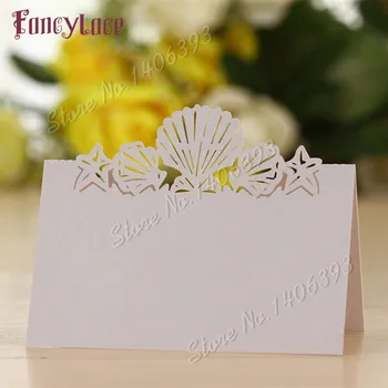 

50Pcs Hot Sale Sea Beach Party Invitation Table Seat Card, Elegent Place Card Scallop Starfish Shape Unique Paper Party Decor