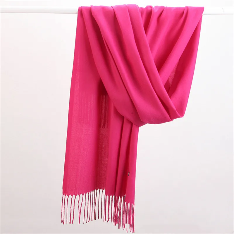 Elegant Solid Color Women's Winter Scarf with Tassels - Cashmere-Like Pashmina Wrap