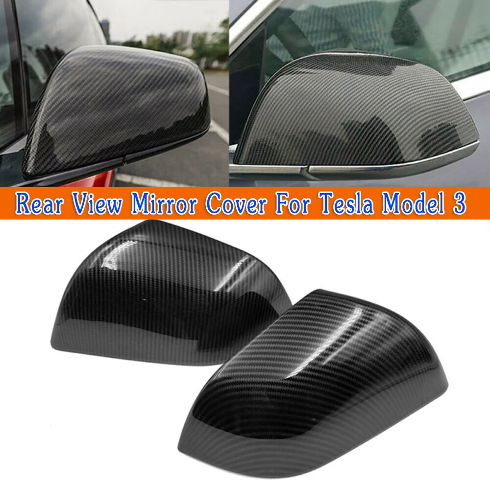 

2pcs For Tesla Model 3 2018 2019 Rear View Side Mirror Cover Case Trim ABS Carbon Fiber Style Car Rearview Mirror Protector
