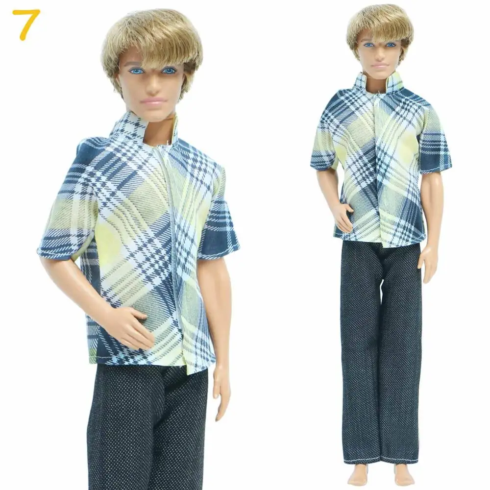 1 комплект, модная мужская одежда, полосатая клетчатая рубашка, брюки, смокинг, праздничная одежда, аксессуары для куклы Барби, Кен, детская игрушка - Цвет: 7