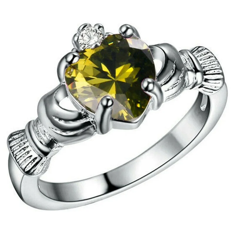 Women Silver Color Zircon Crown Wedding Engagement Claddagh Ring Size 6-10 engagement rings zircon rings stone rings fashion rings fashion ring wedding rings finger rings crystal rings metal rings