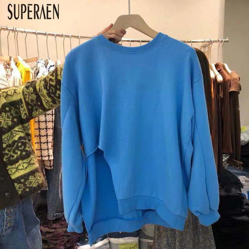 SuperAen, корейский стиль, толстовка с капюшоном, хлопок, модные женские свитшоты, осень, новые, с дырками, повседневные, с длинным рукавом, одноцветные свитшоты