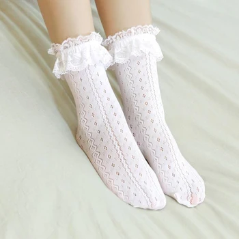 

Lolita Lace Socks Women Japan Holllow Long Socks Girls High Elastic White Socks Ankle Streetwear Calcetines Media
