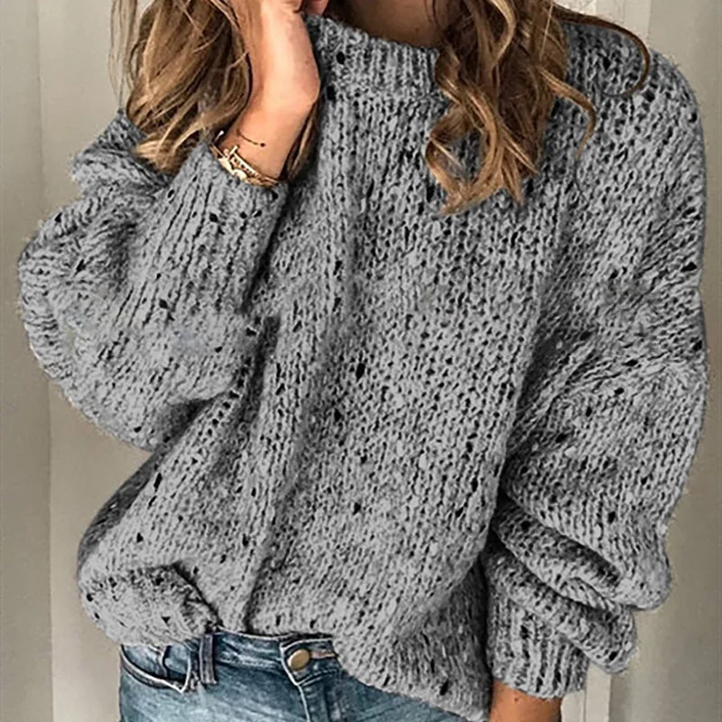 O Neck Dark Gray 2XL женский модный свитер с круглым вырезом, Свободный вязаный свитер, женские топы с длинным рукавом, пуловер, Повседневный свитер на осень и зиму, джемпер - Цвет: O Neck Dark Gray