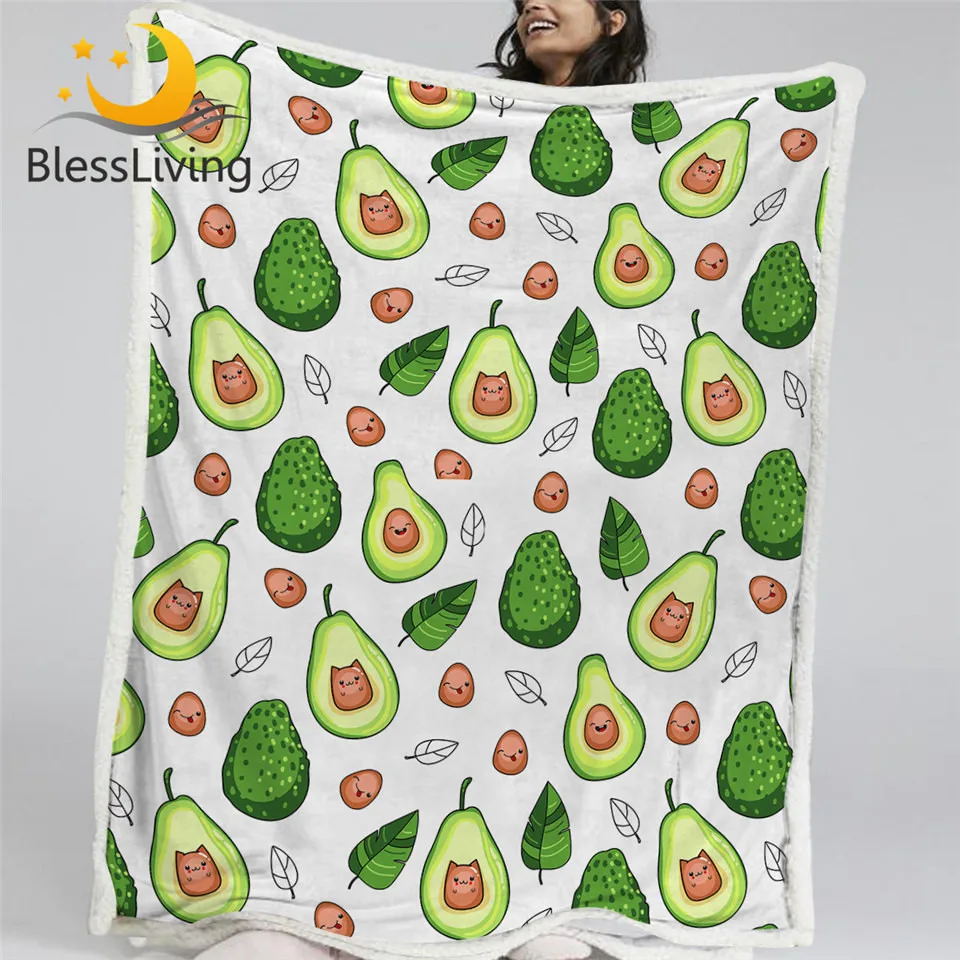 

BlessLiving Avocado Fluffy Blanket for Kids Cartoon Sherpa Blanket Green Fruit Leaf Throw Blanket Kawaii Style Mantas De Cama