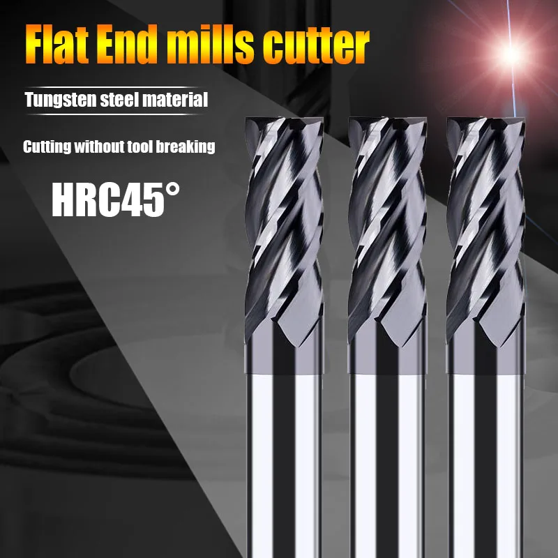 CNC 공구 6mm 8mm 10mm 12mm 생크 4 플루트 플랫 엔드 밀, HRC 45 카바이드 텅스텐 금속 밀링 커터 경질 합금