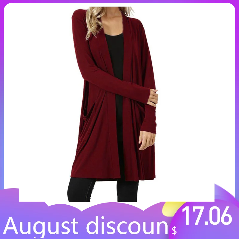 

Womens Open Front Fly Away Cardigan Sweater Long Sleeve Plus Pockets Loose Drape Sweater Female Cardigan Female Knitted L30816