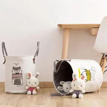 

Foldable Clothes Storage Basket Sundries Bucket with Handle Cartoon Clothes Laundry Hamper Dustproof Laundry Basket