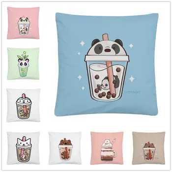 

Cute Animal Milk Tea Cartoon Pattern Soft Short Plush Cushion Cover Pillow Case for Home Sofa Car Decor Pillowcase 45X45cm
