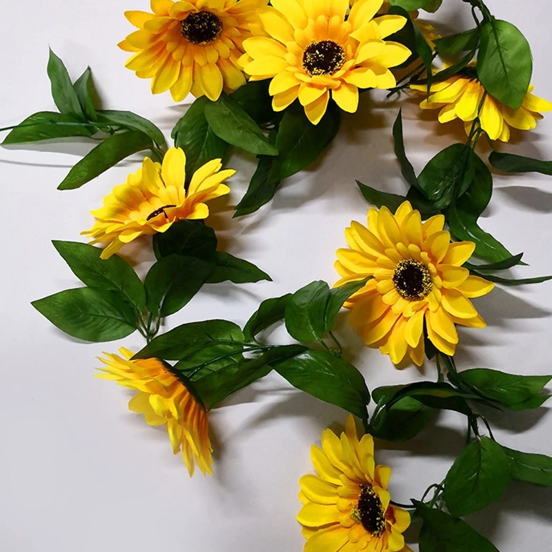 220cm Fake Silk Sunflower Ivy Vine Artificial Flowers With Green Leaves