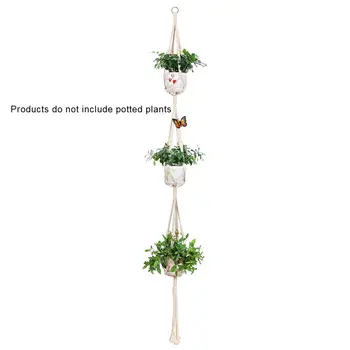 

Hand-Woven Cotton Rope Flowerpot Net Wall Hanging Plant Sling Net Bag Three-Layer Plant Lanyard Flower Pot Bracket Rope