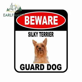 

EARLFAMILY 13cm x 11cm BEWARE SILKY TERRIER GUARD DOG Car Sticker Cover Scratches Composite Sign Car Styling Pet Dog Decal